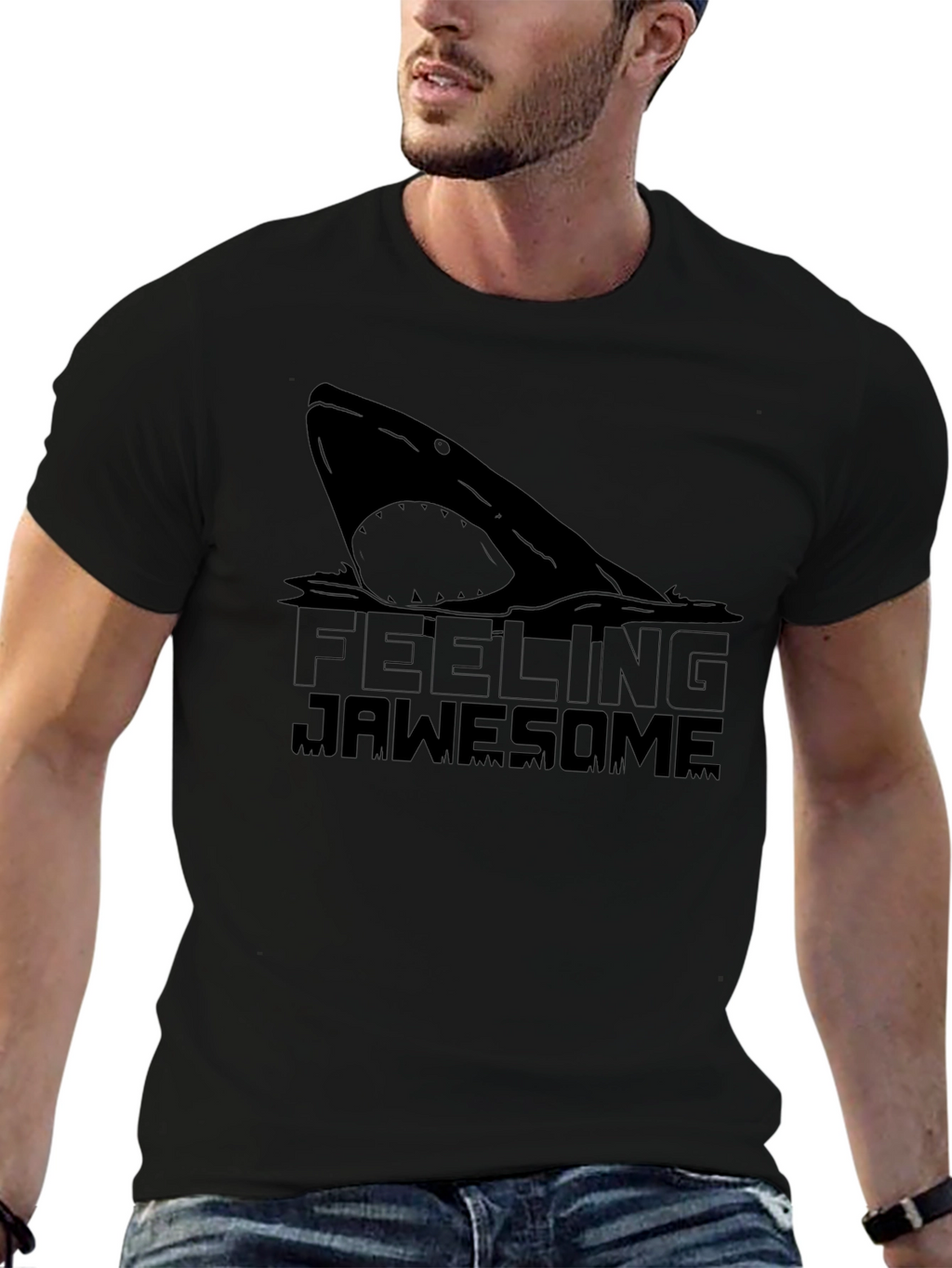 Feeling Jawsome Black T-Shirt - Shark Graphic Tee
