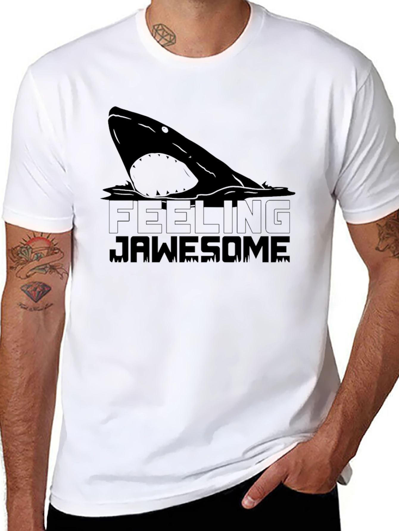 Feeling Jawsome Black T-Shirt - Shark Graphic Tee