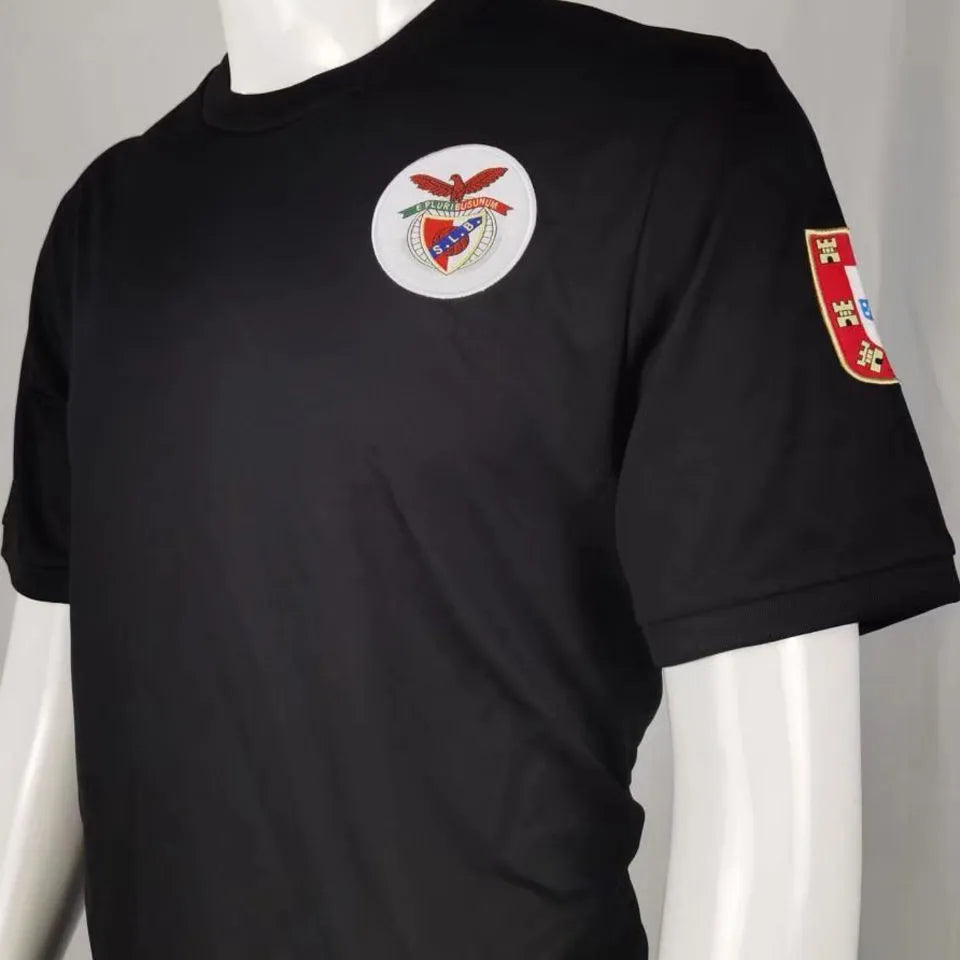 1973/74 Ben-fica Away Black Retro Soccer Jersey Detail 3