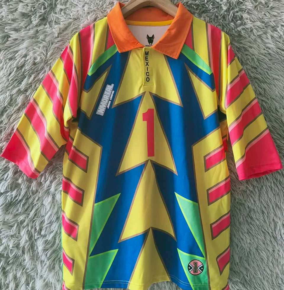 1998 Mexico CAMPOS #1 GoalKeeper Retro Soccer Jersey Detail 1