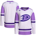 Men's Anaheim Ducks White/Purple Hockey Fights Cancer Primegreen Authentic Blank Practice Jerseys