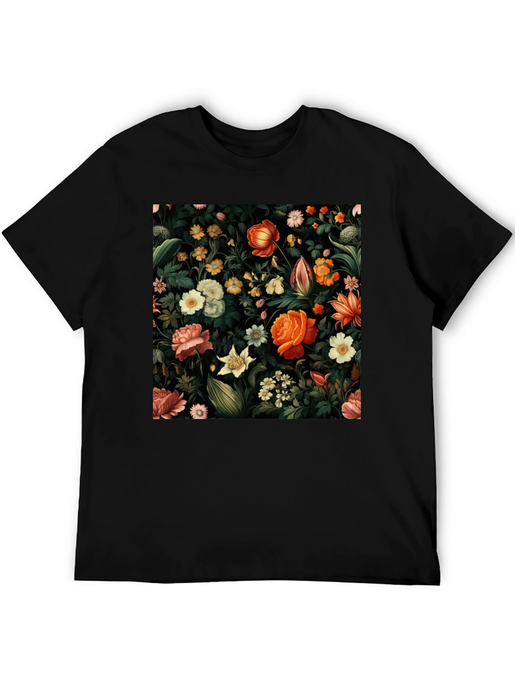 Floral Print Black T-Shirt - Nature Inspired Design