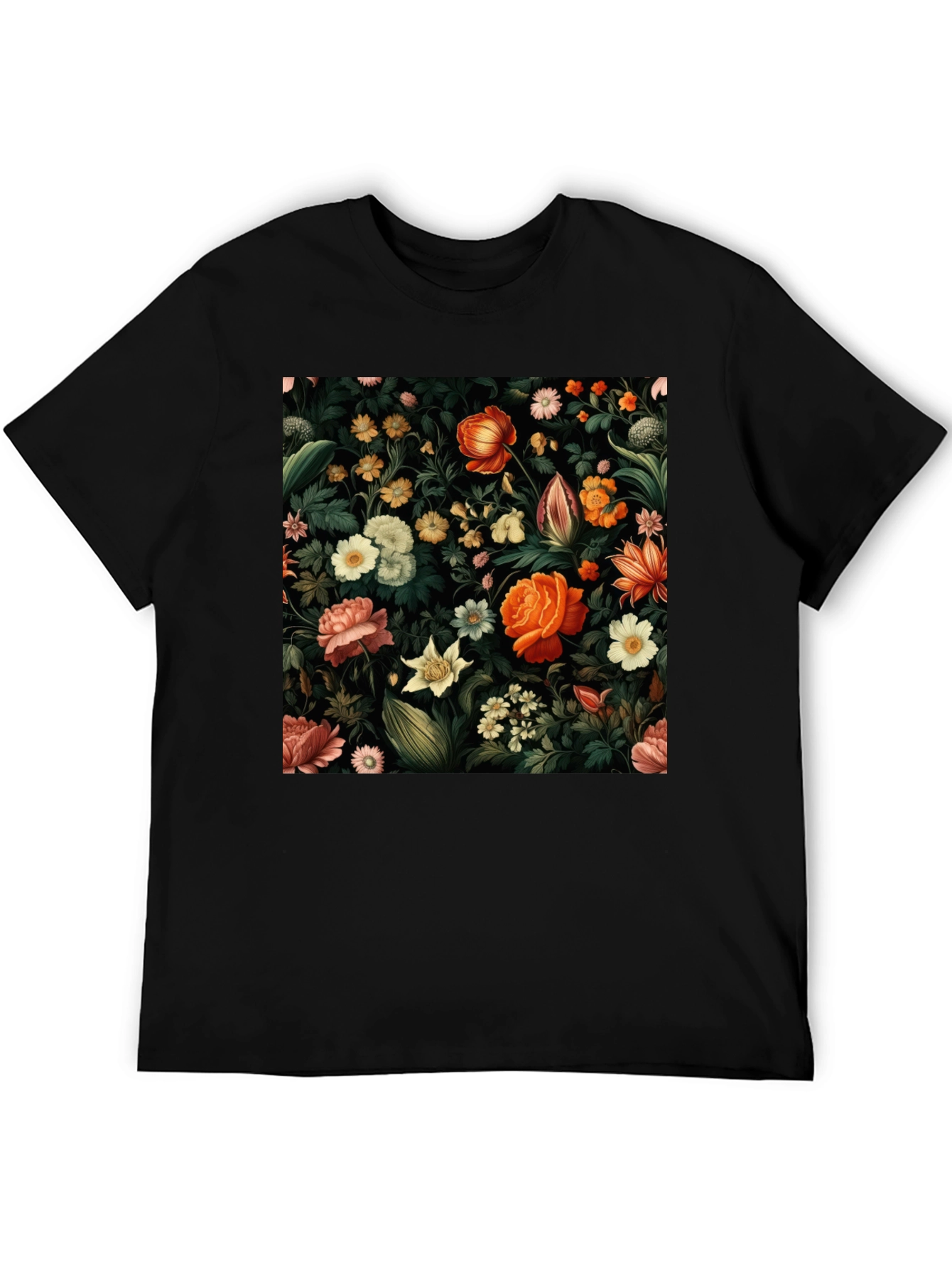 Floral Print Black T-Shirt - Nature Inspired Design