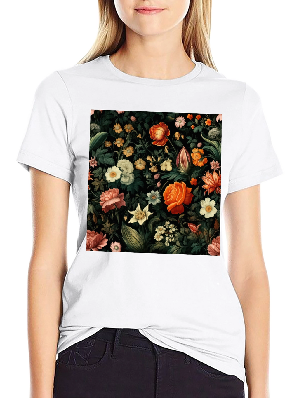 Floral Print Black T-Shirt - Nature Inspired Design