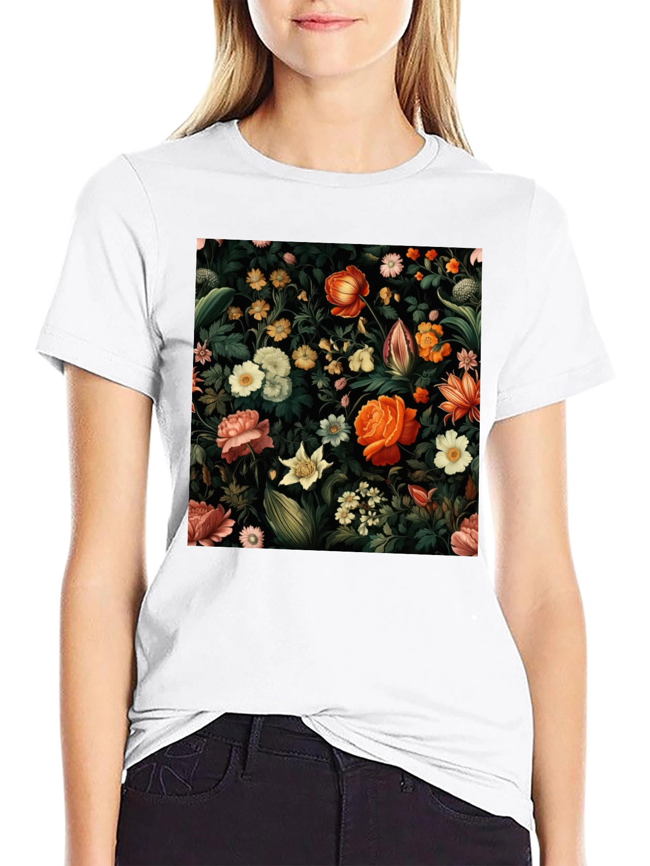 Floral Print Black T-Shirt - Nature Inspired Design