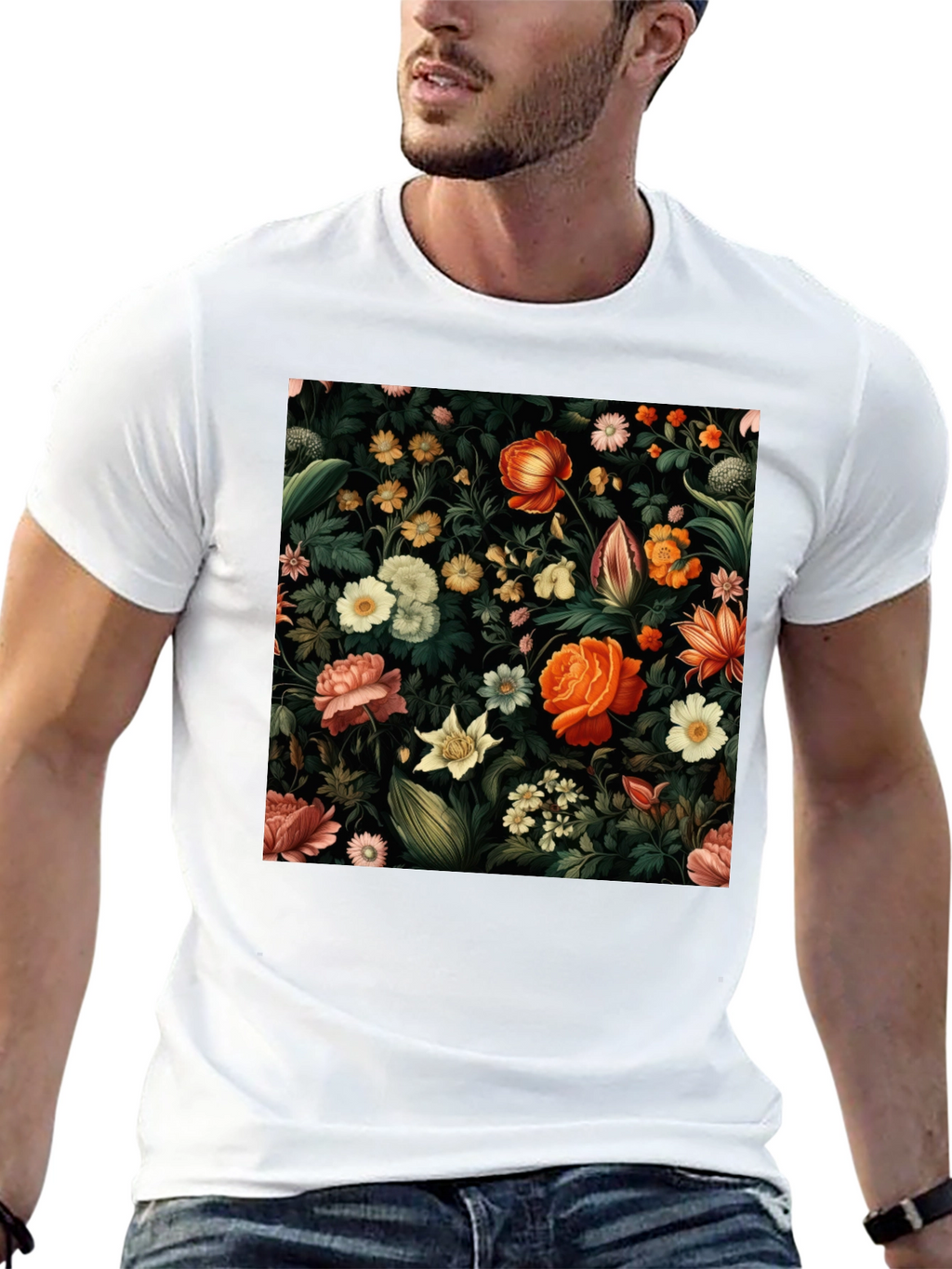 Floral Print Black T-Shirt - Nature Inspired Design