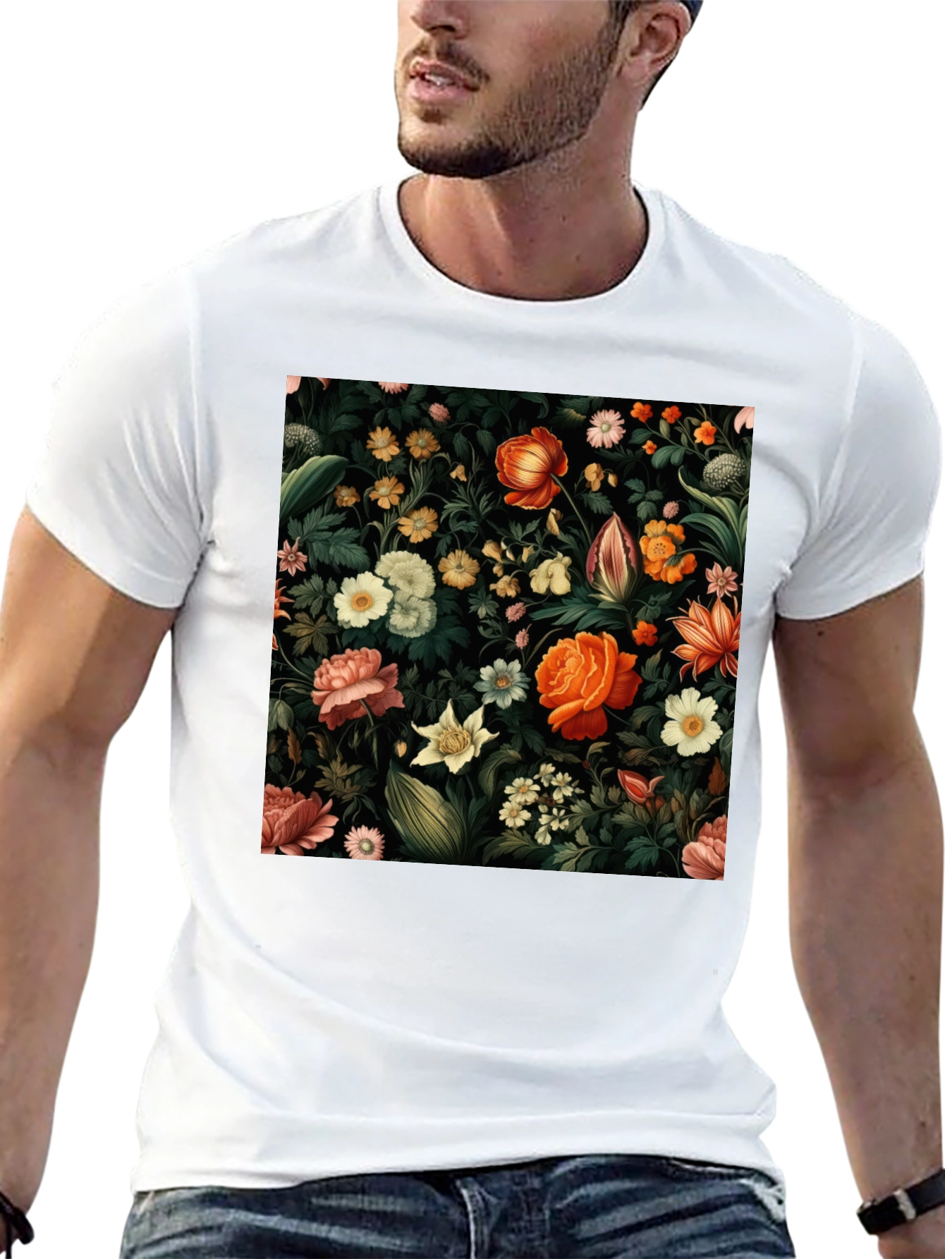 Floral Print Black T-Shirt - Nature Inspired Design