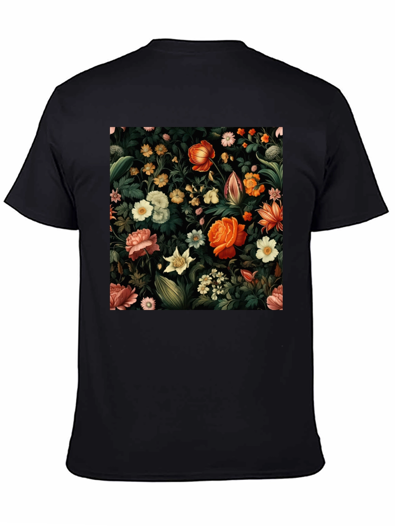 Floral Print Black T-Shirt - Nature Inspired Design