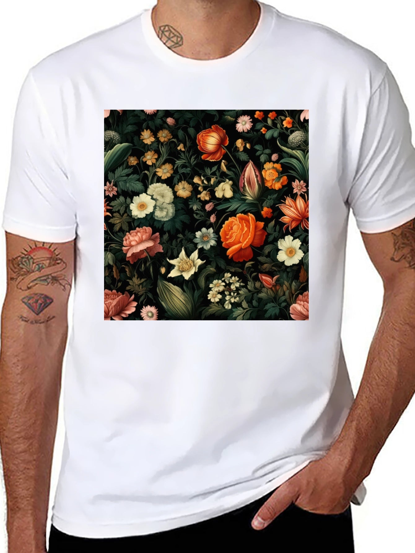 Floral Print Black T-Shirt - Nature Inspired Design
