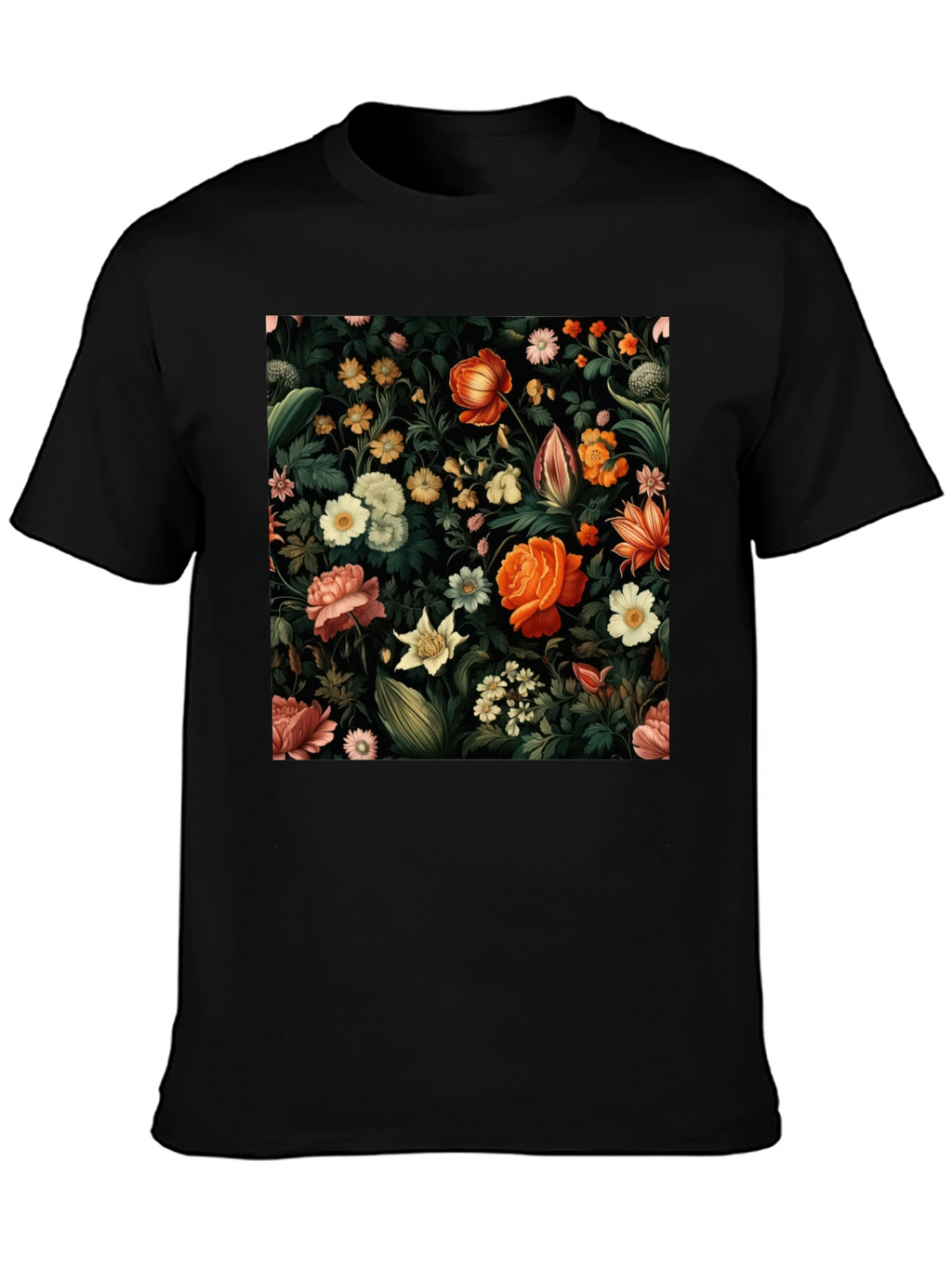 Floral Print Black T-Shirt - Nature Inspired Design