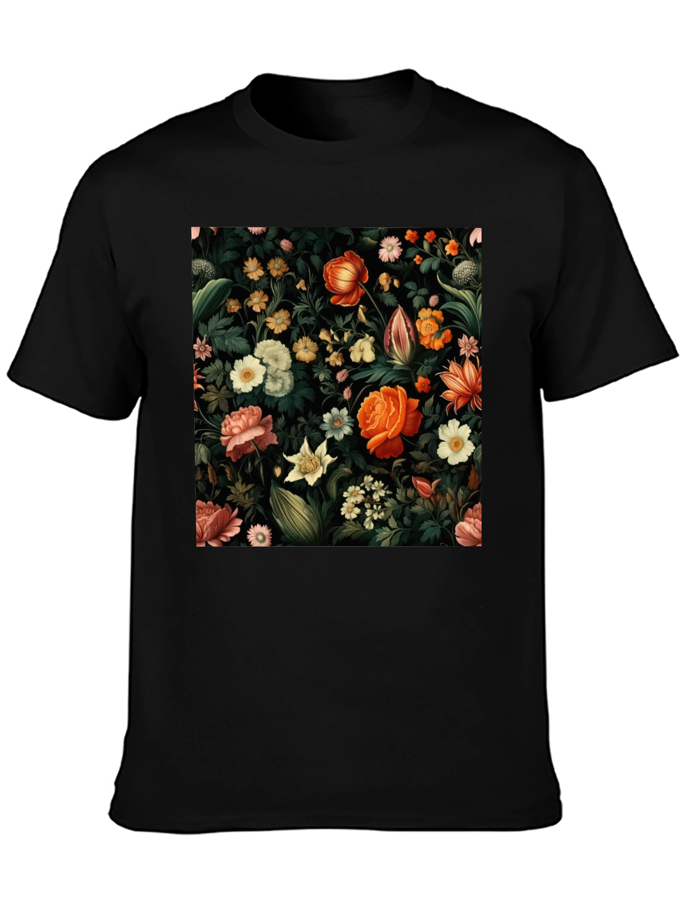 Floral Print Black T-Shirt - Nature Inspired Design