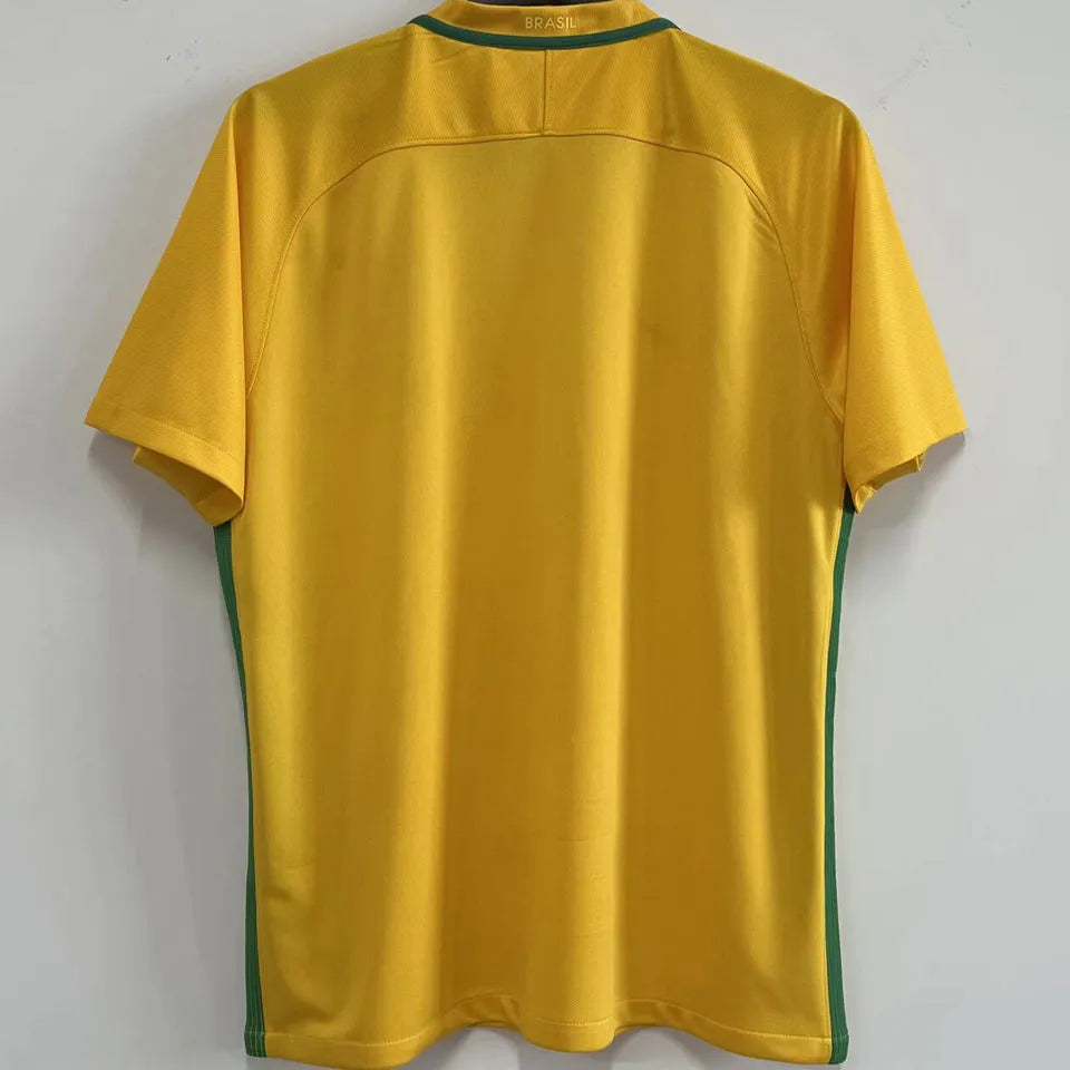 2016 Brazil Home Yellow Retro Soccer Jersey Back