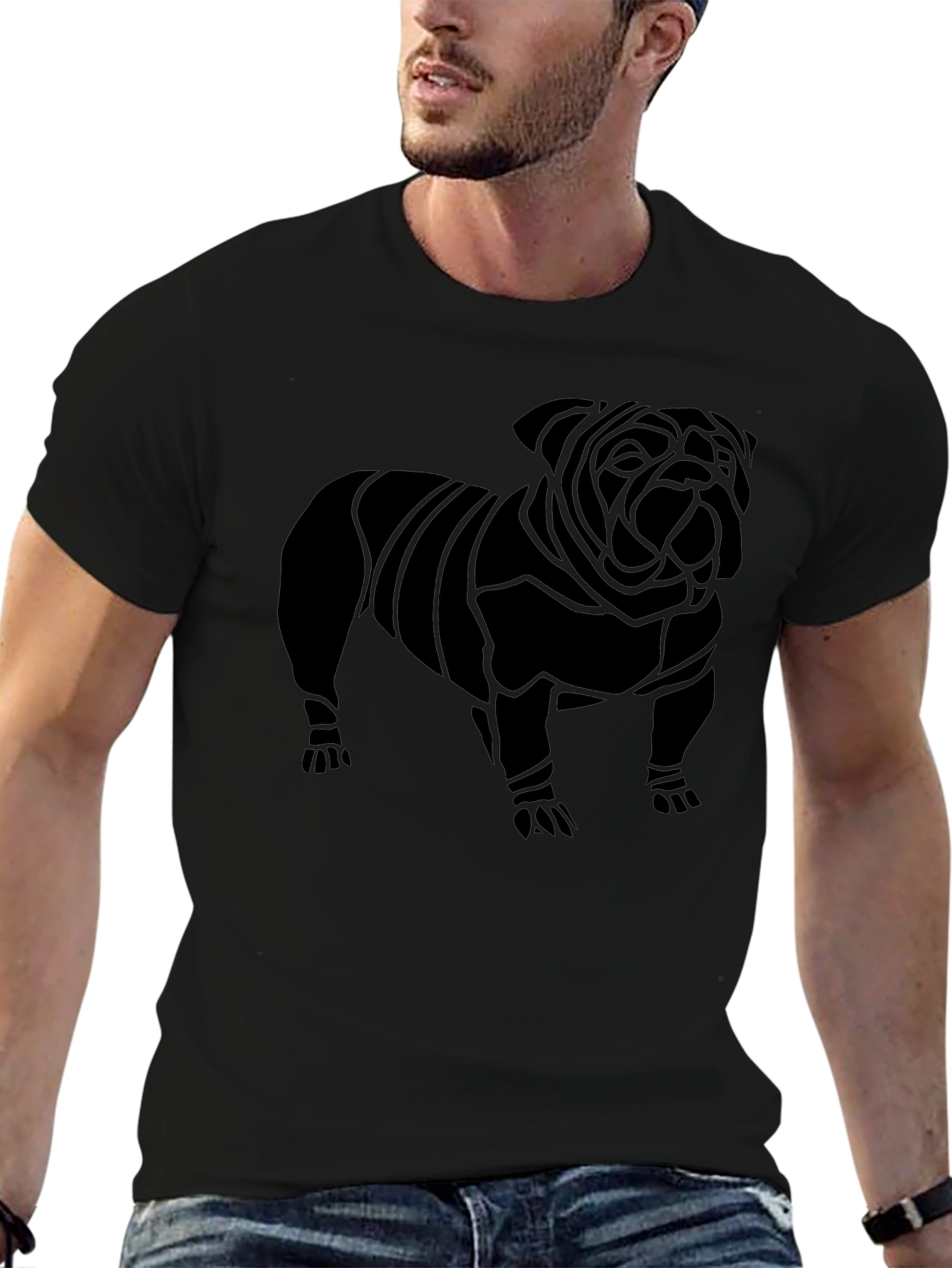 Black Bulldog Graphic Tee - Stylish Canine Design