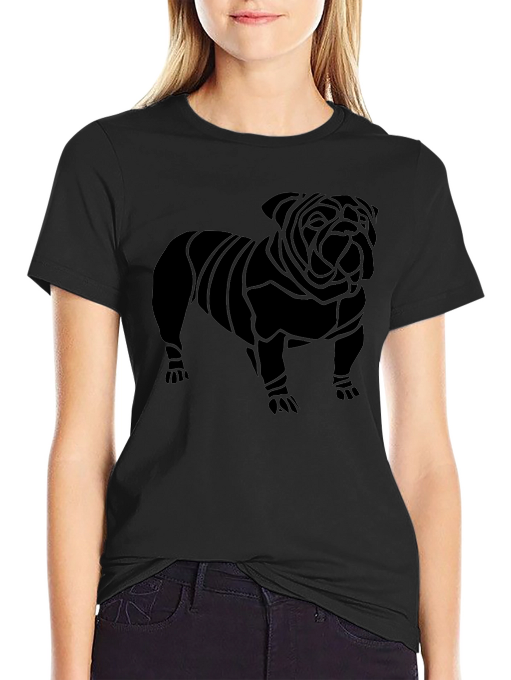 Black Bulldog Graphic Tee - Stylish Canine Design