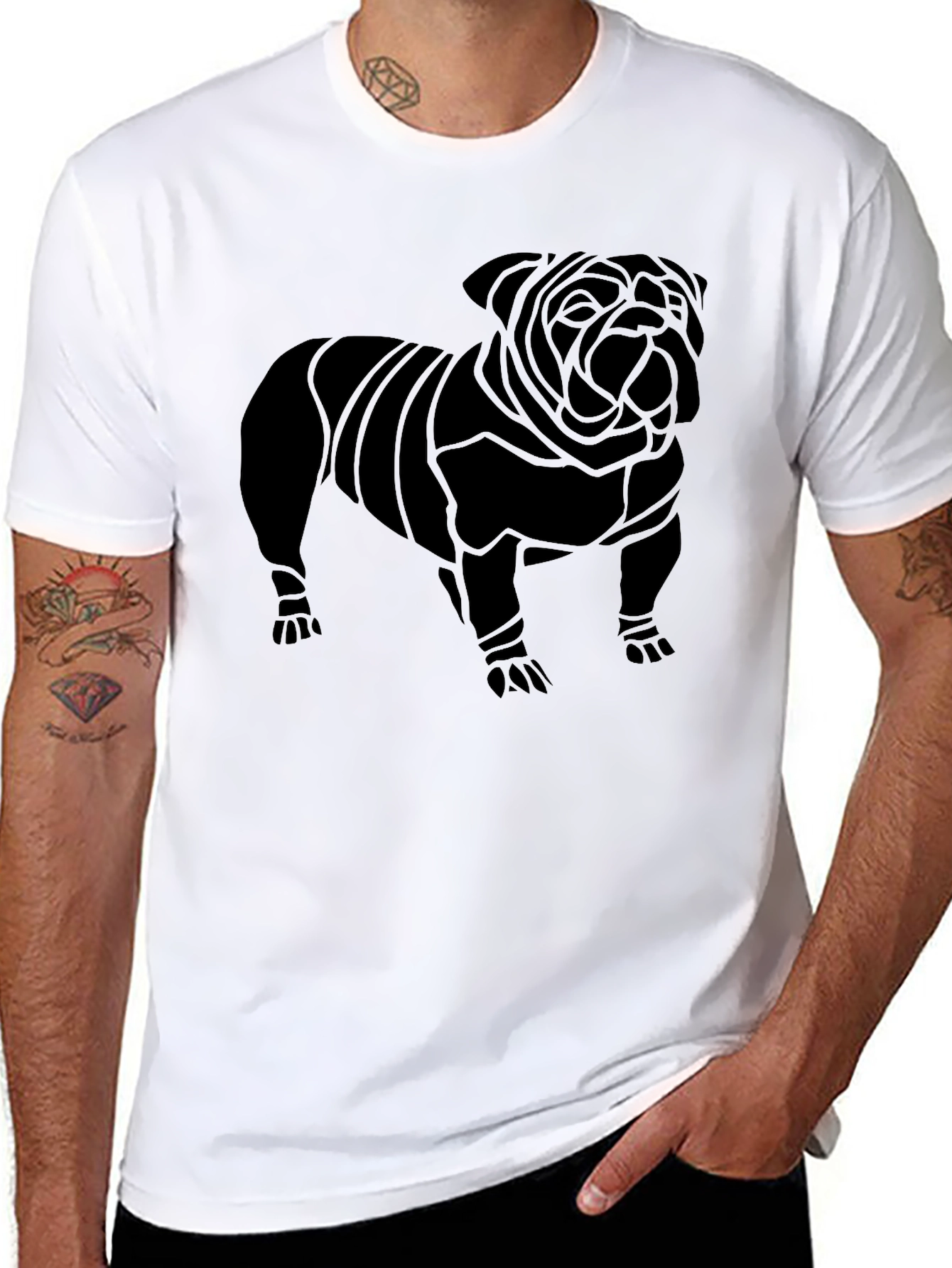 Black Bulldog Graphic Tee - Stylish Canine Design