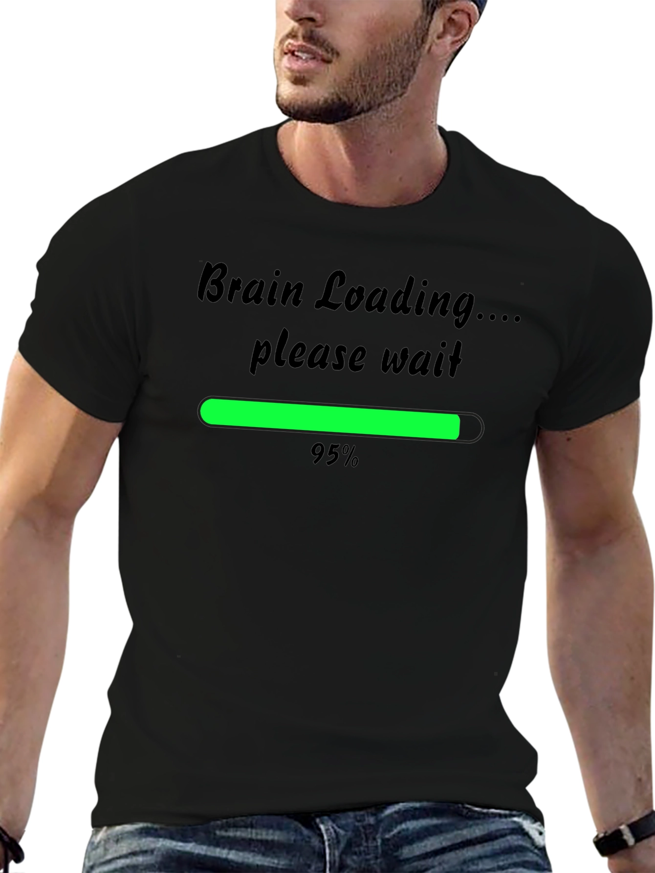 Brain Loading Funny Mens T-Shirt - Black