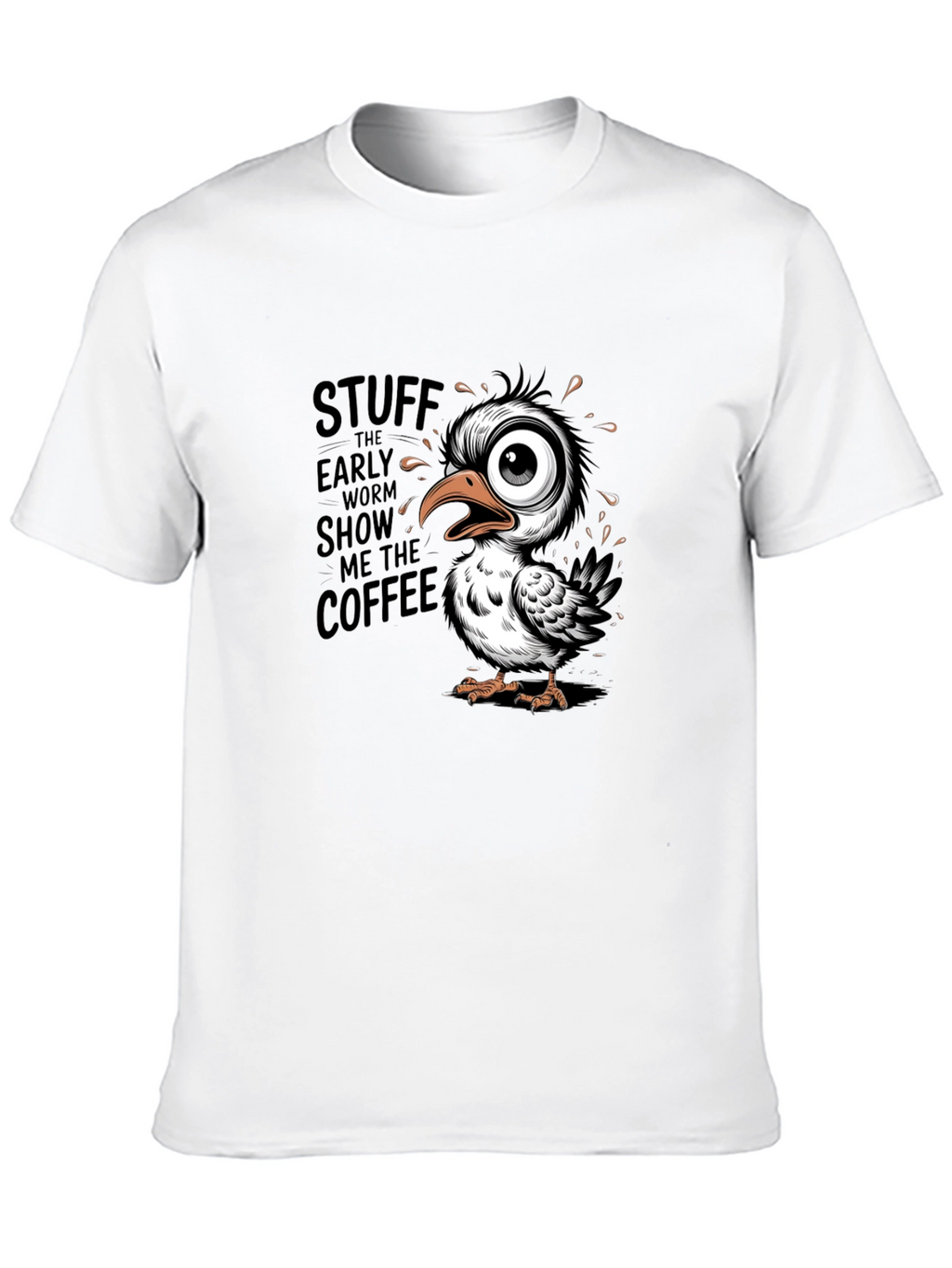 Funny Coffee Bird Graphic Black T-Shirt