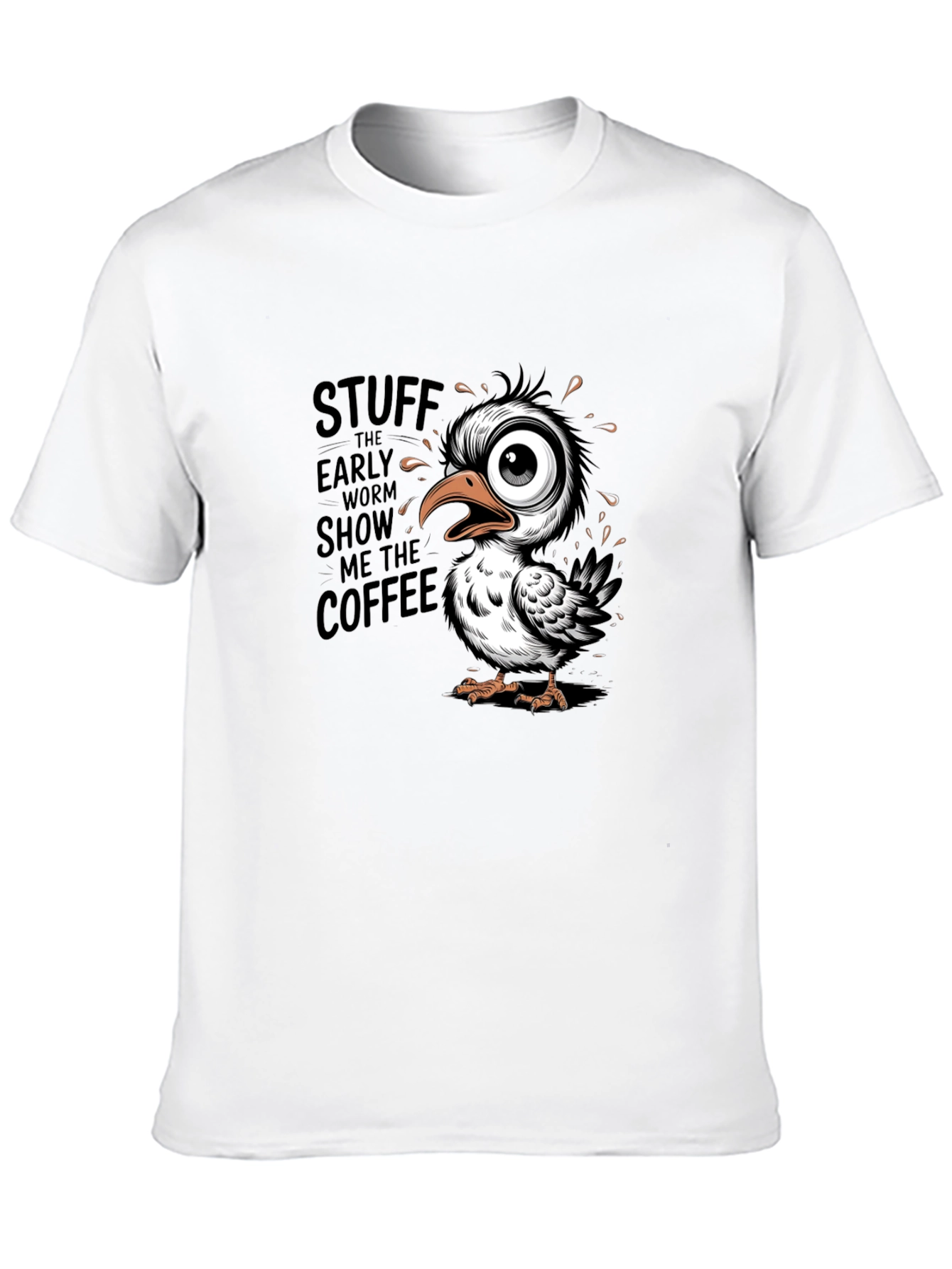 Funny Coffee Bird Graphic Black T-Shirt