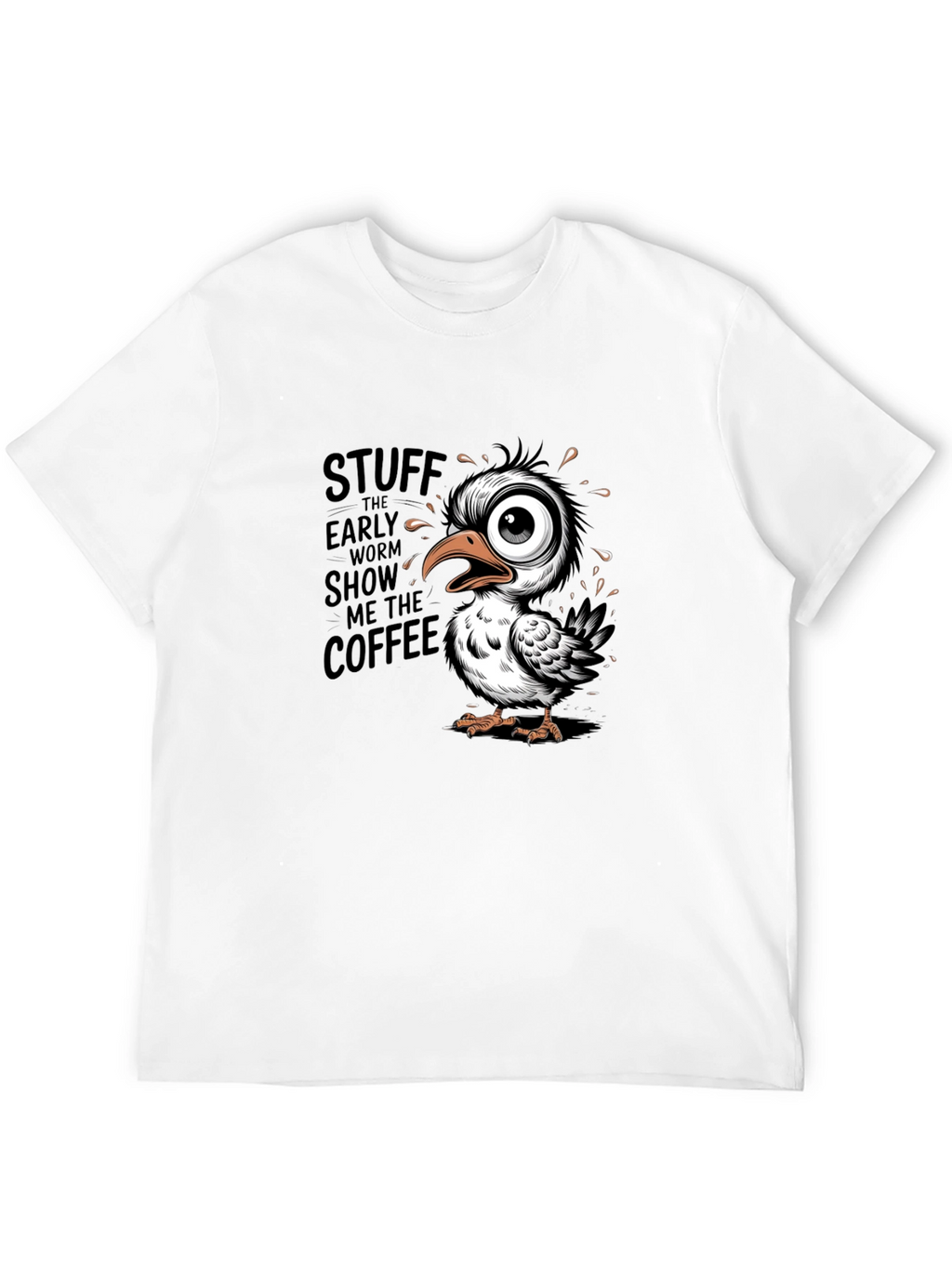 Funny Coffee Bird Graphic Black T-Shirt
