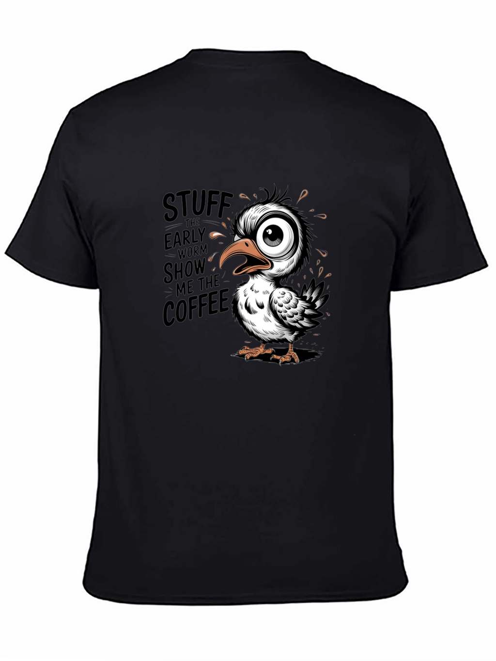 Funny Coffee Bird Graphic Black T-Shirt