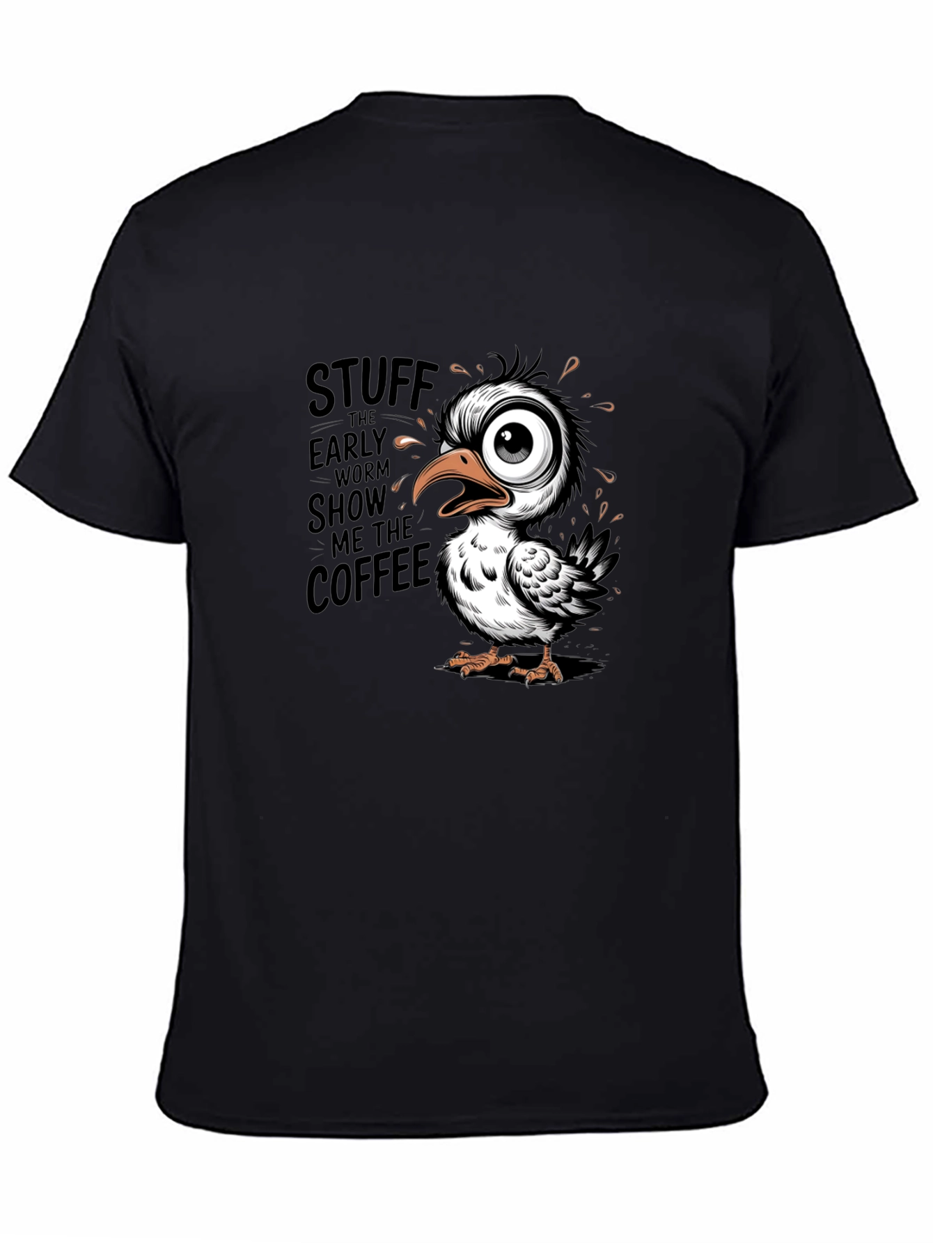 Funny Coffee Bird Graphic Black T-Shirt