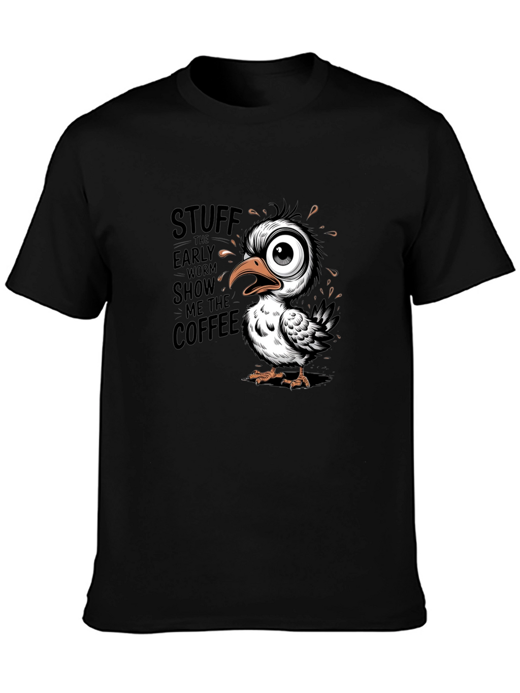 Funny Coffee Bird Graphic Black T-Shirt