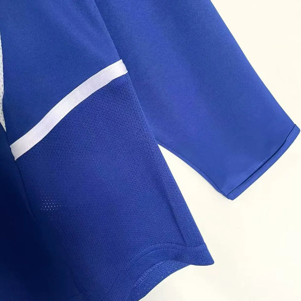 2002 Brazil Away Blue Retro Long Sleeve Soccer Jersey Detail 4