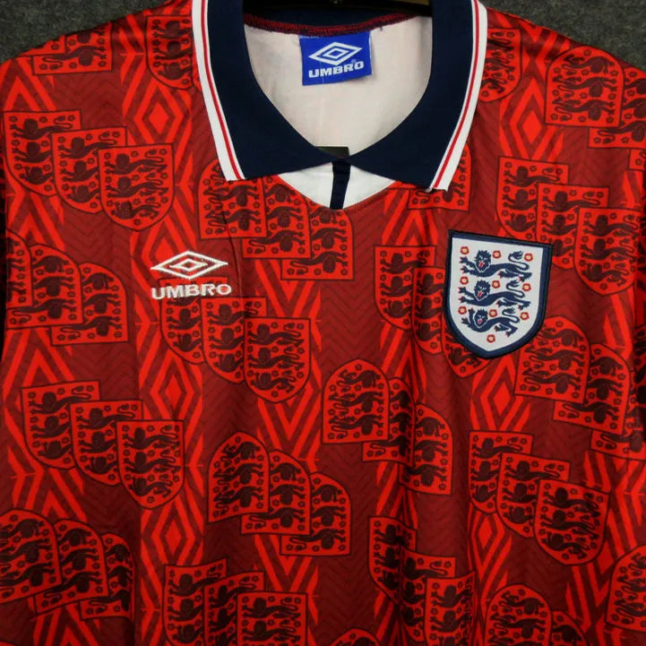 1994 England Away Red Retro Soccer Jersey Detail 1