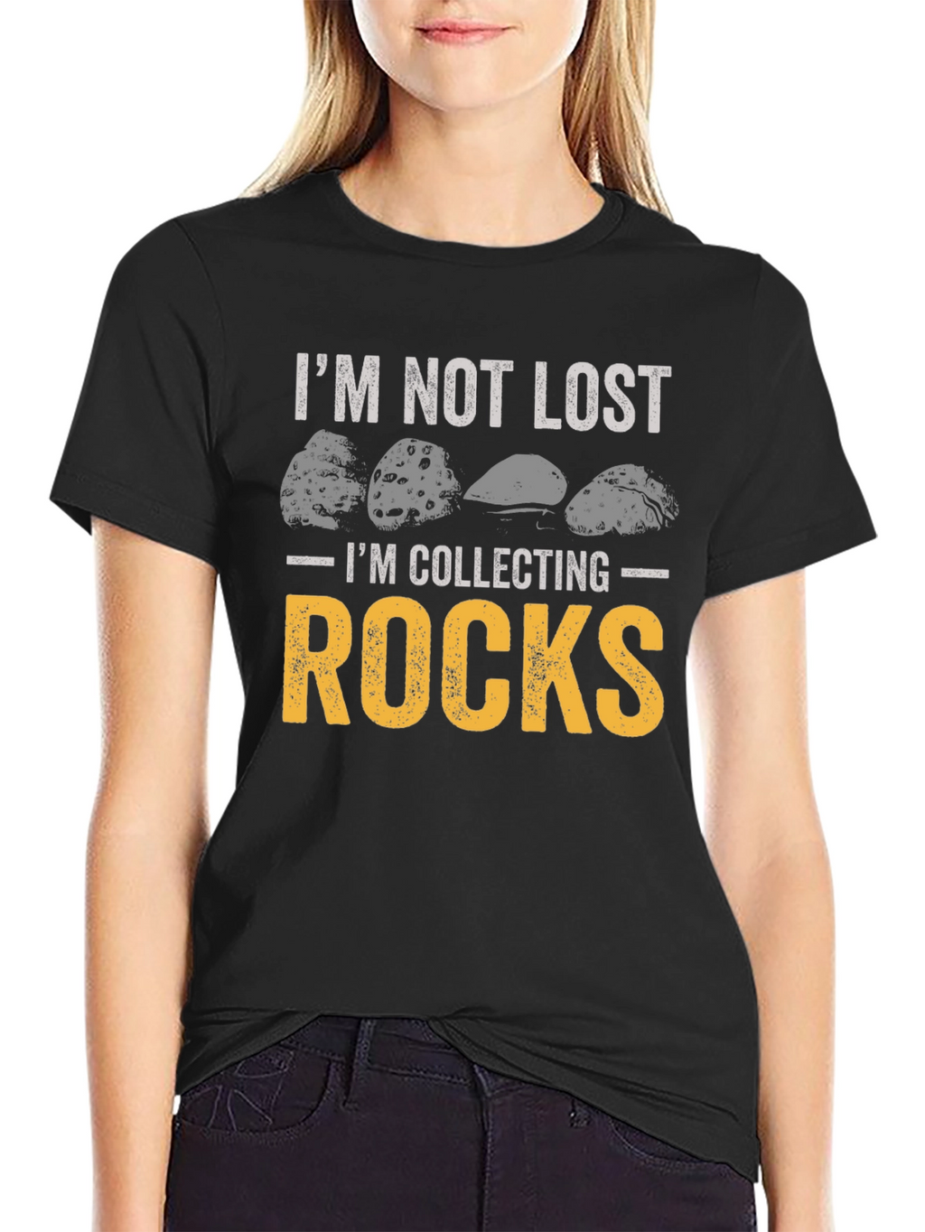 Im Not Lost Im Collecting Rocks Black Graphic Tee