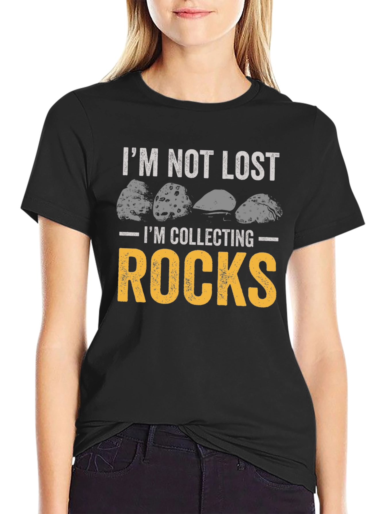 Im Not Lost Im Collecting Rocks Black Graphic Tee