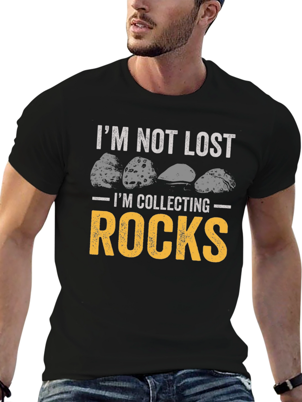 Im Not Lost Im Collecting Rocks Black Graphic Tee