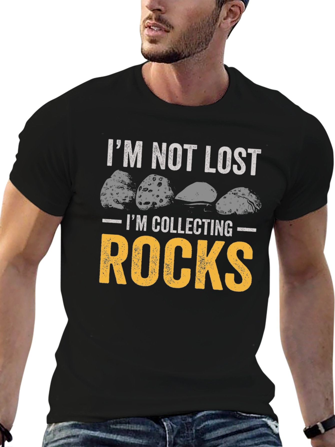 Im Not Lost Im Collecting Rocks Black Graphic Tee