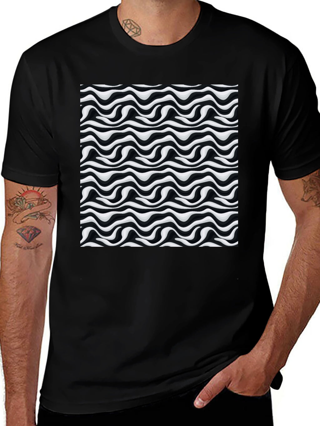 Abstract Wave Black T-Shirt
