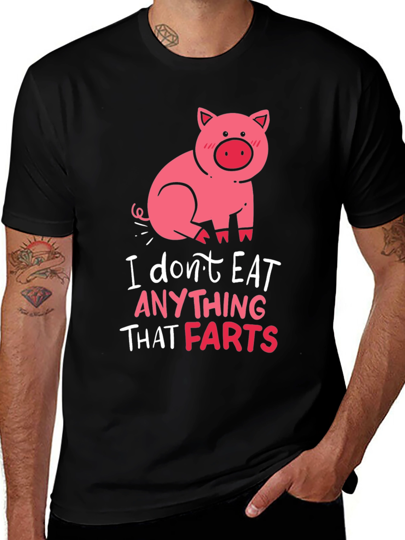 Funny Pig Graphic T-Shirt - I Dont Eat Anything That Farts