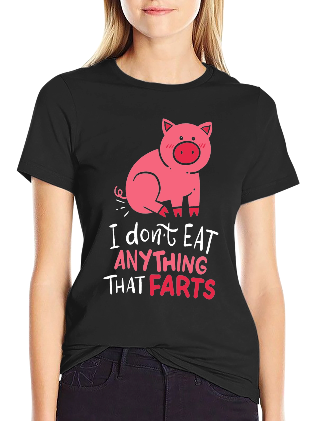 Funny Pig Graphic T-Shirt - I Dont Eat Anything That Farts
