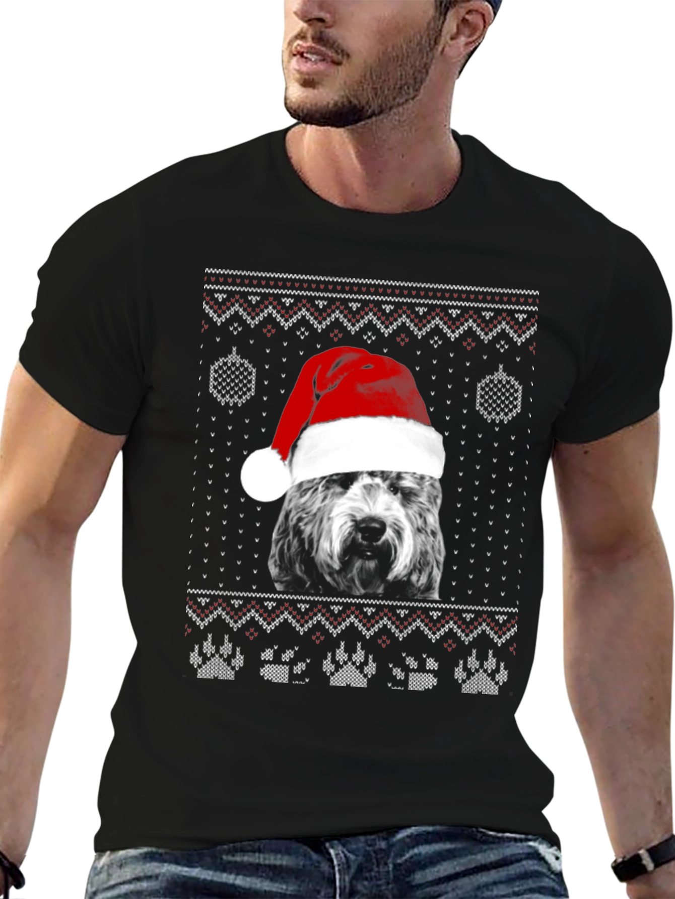 Dog in Santa Hat Christmas Sweater T-Shirt