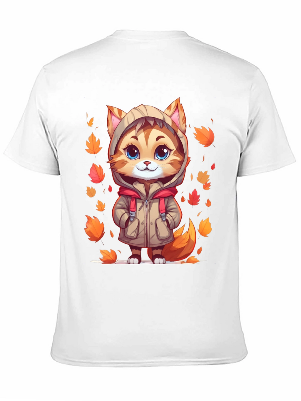 Cute Cartoon Cat Fall Leaves T-Shirt