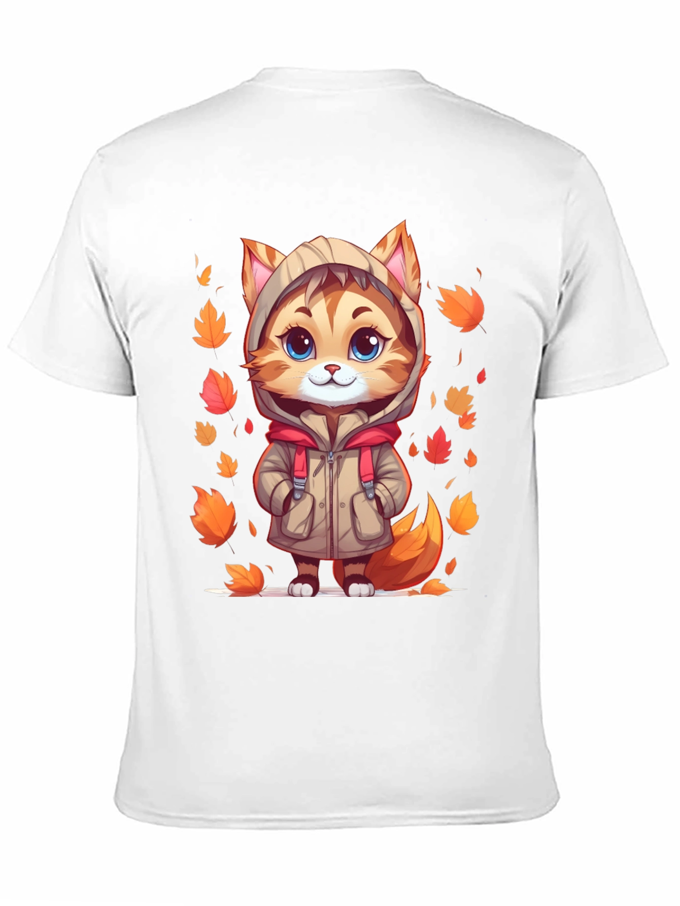 Cute Cartoon Cat Fall Leaves T-Shirt