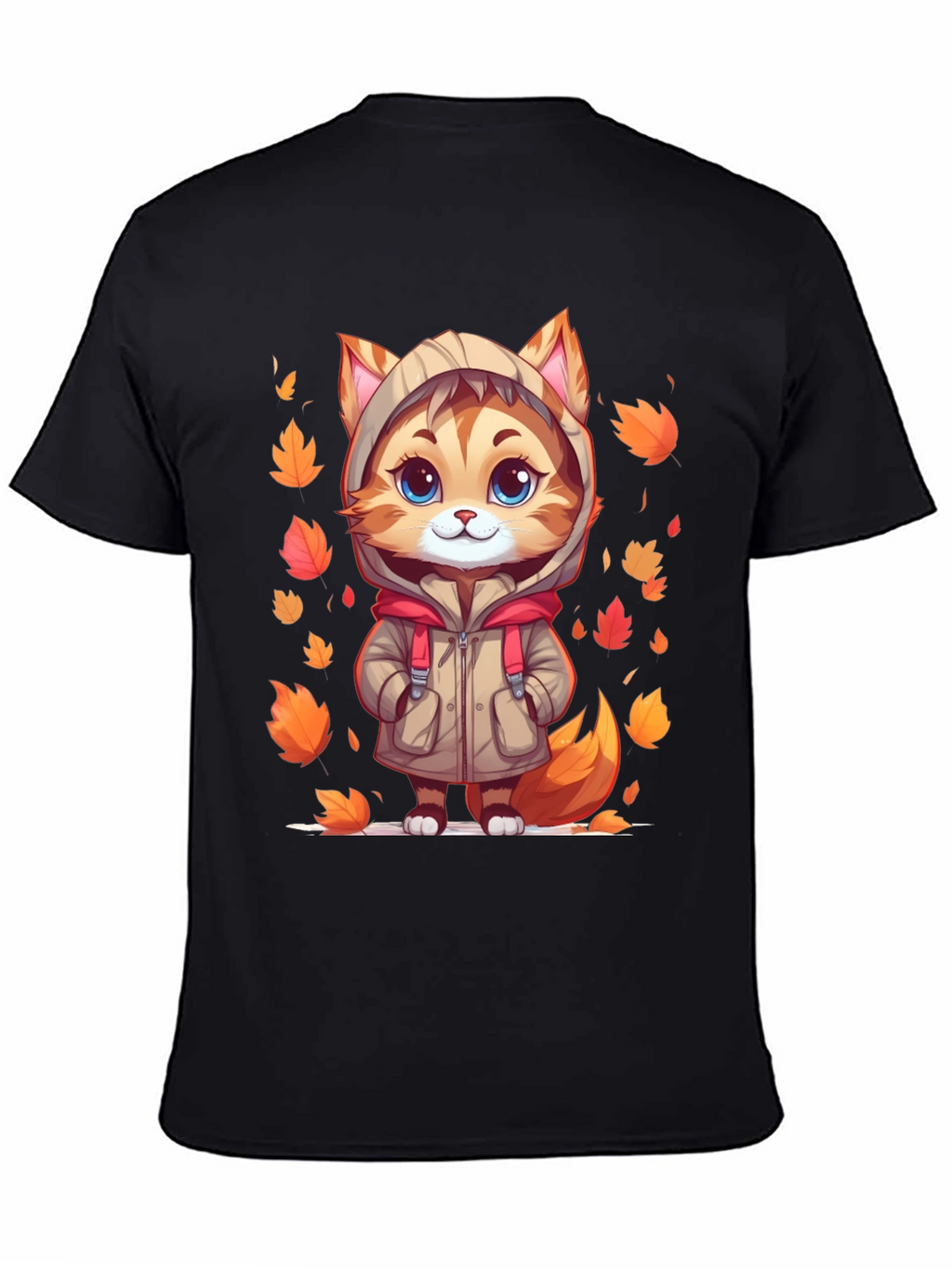 Cute Cartoon Cat Fall Leaves T-Shirt