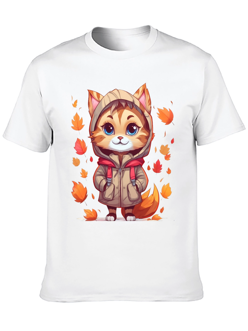 Cute Cartoon Cat Fall Leaves T-Shirt