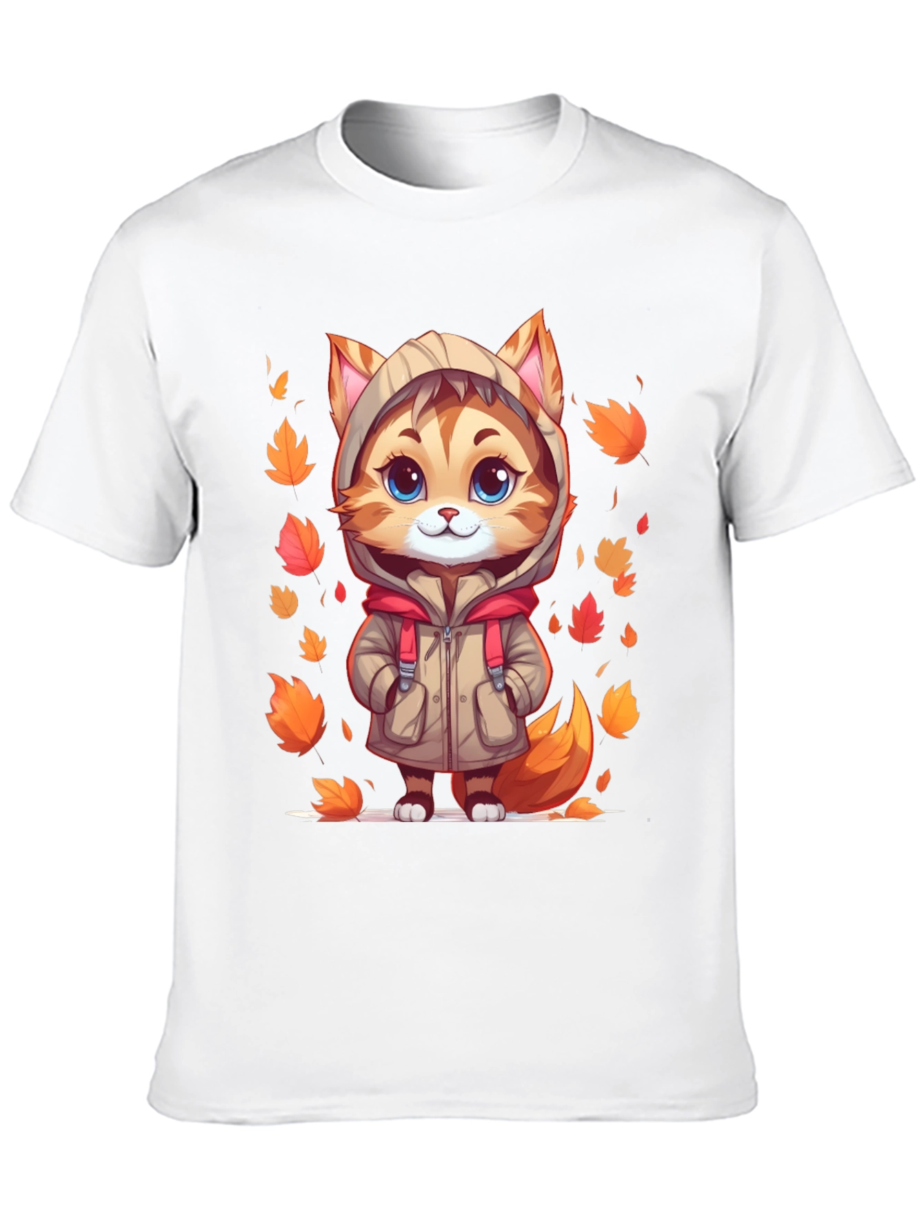 Cute Cartoon Cat Fall Leaves T-Shirt