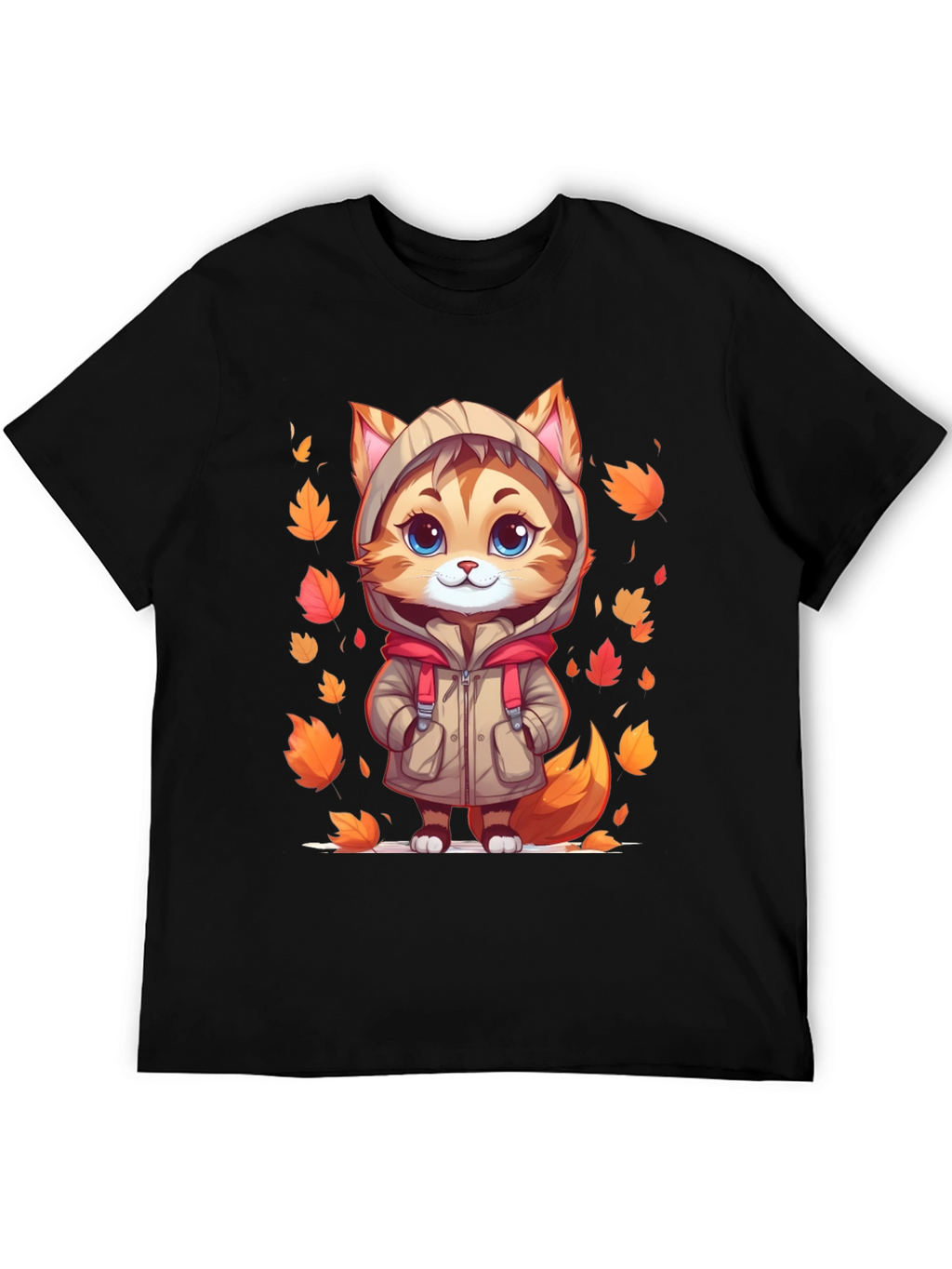 Cute Cartoon Cat Fall Leaves T-Shirt