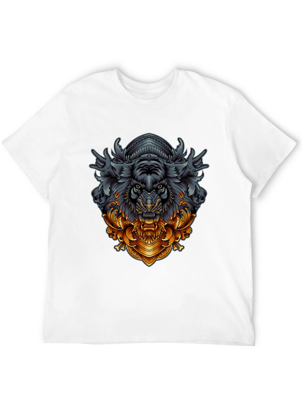 Tiger Ornamental Graphic Black T-Shirt