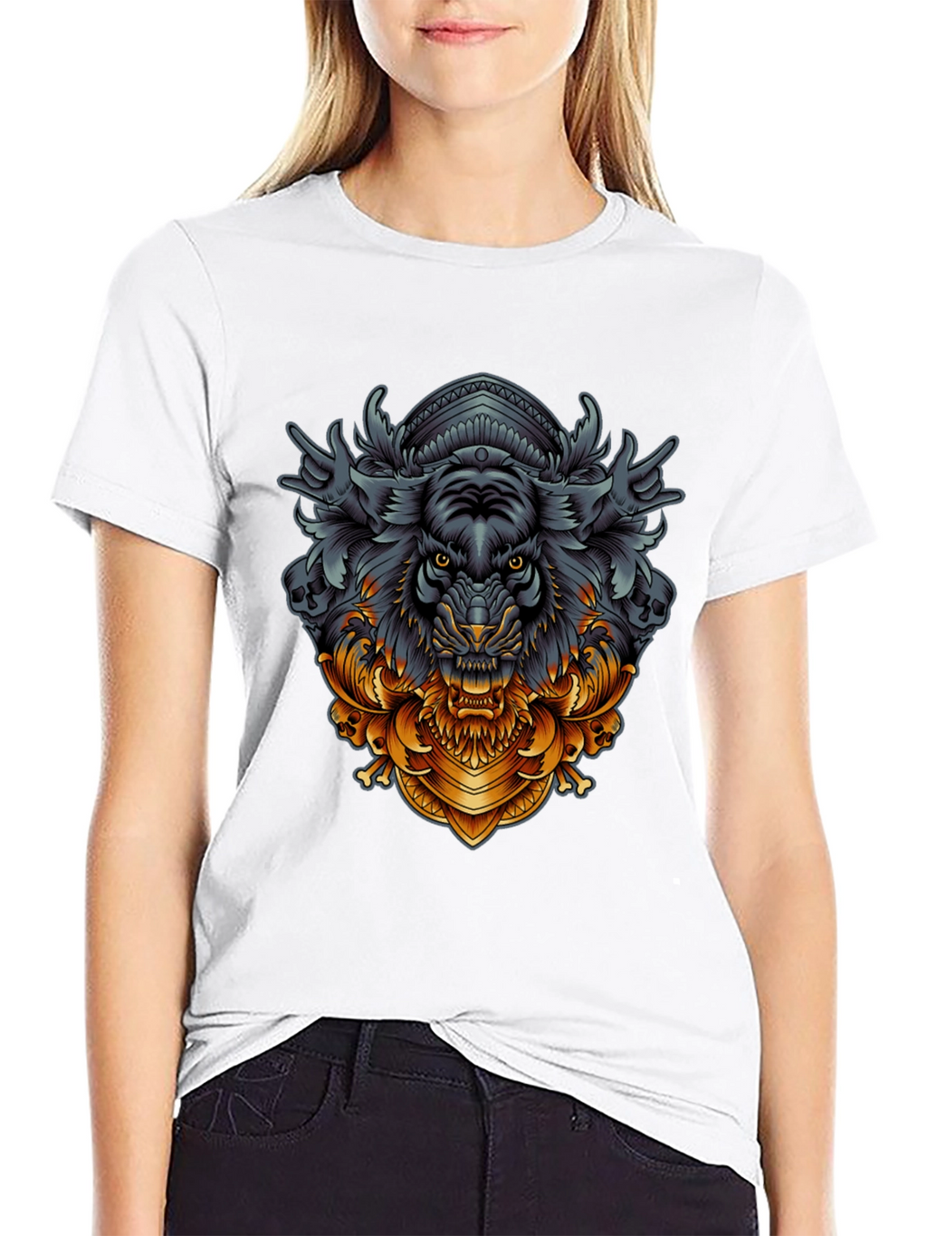 Tiger Ornamental Graphic Black T-Shirt