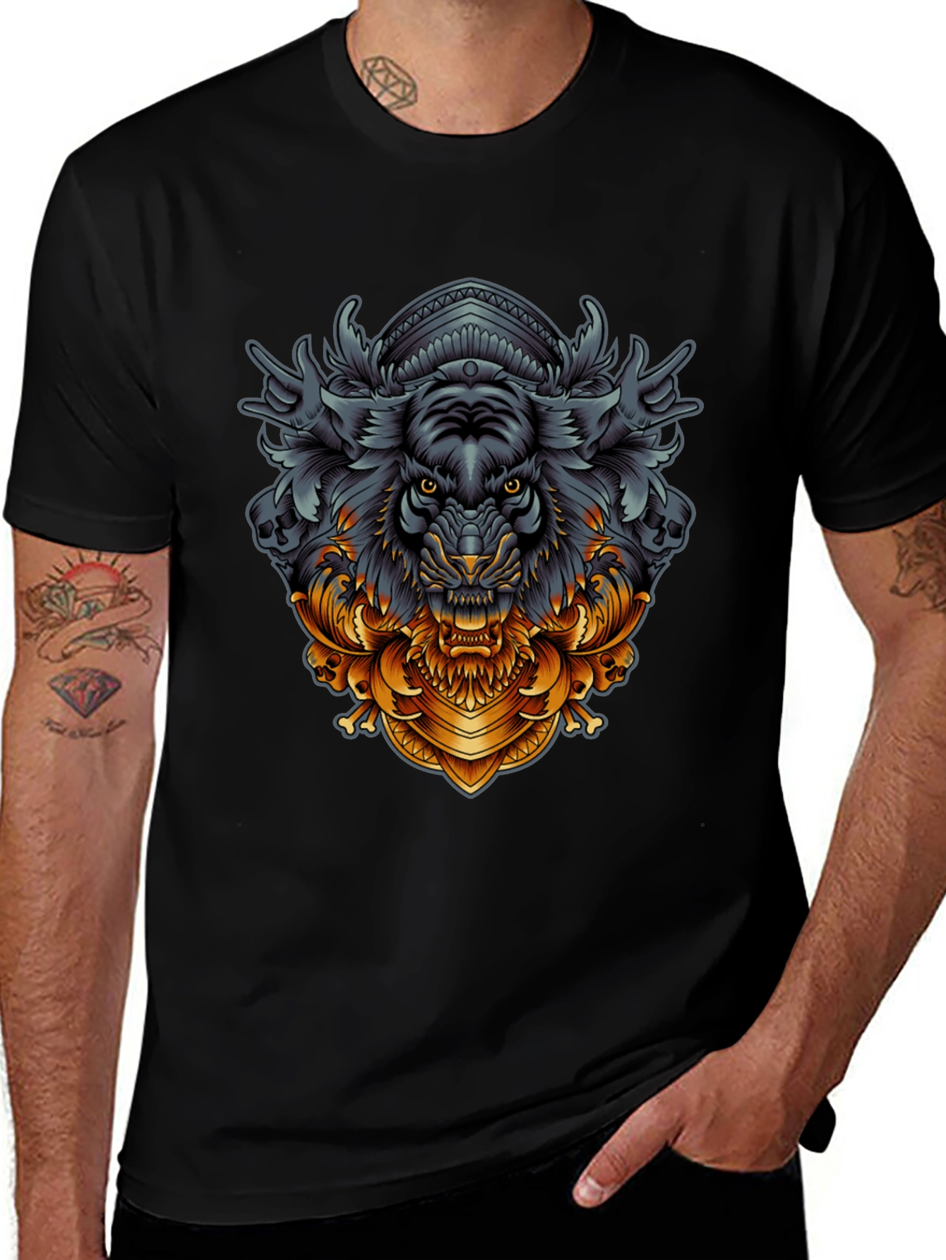 Tiger Ornamental Graphic Black T-Shirt