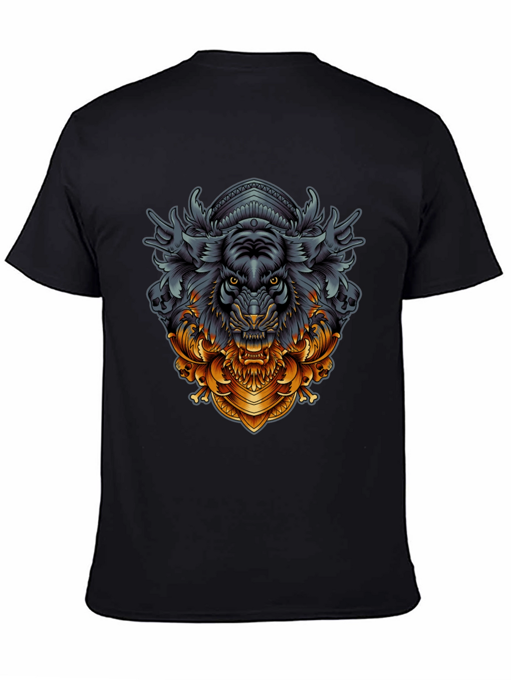 Tiger Ornamental Graphic Black T-Shirt