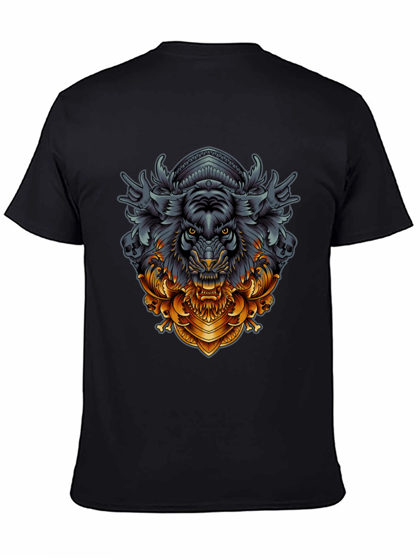 Tiger Ornamental Graphic Black T-Shirt
