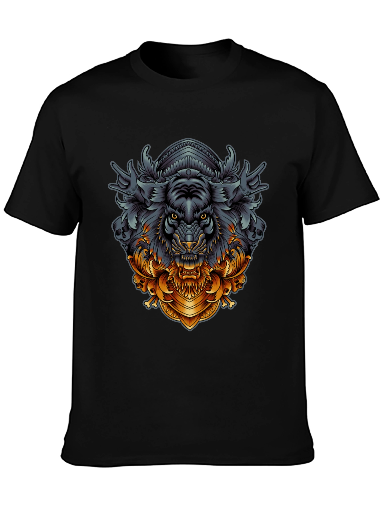 Tiger Ornamental Graphic Black T-Shirt
