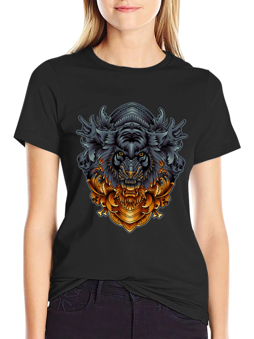 Tiger Ornamental Graphic Black T-Shirt