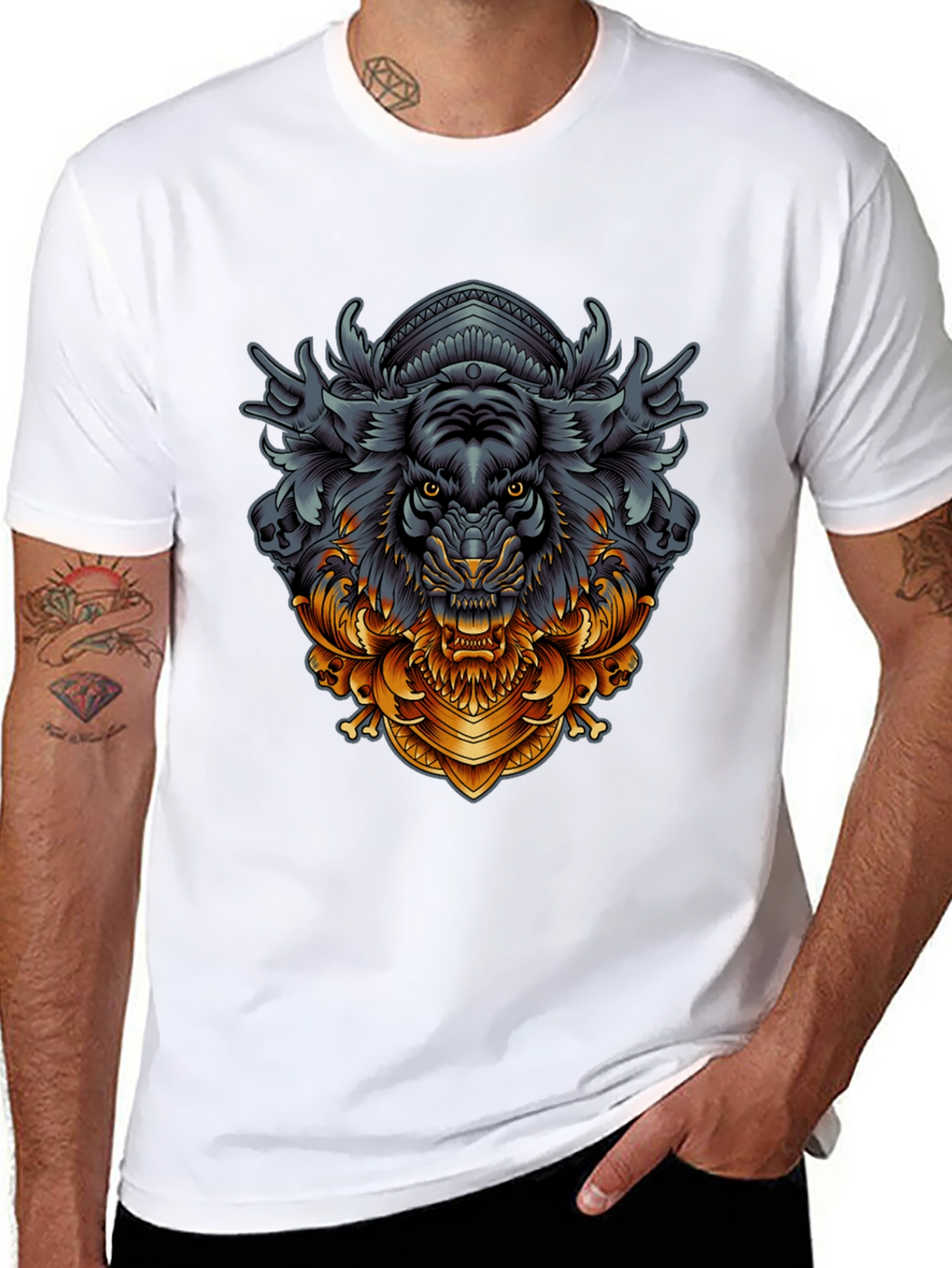 Tiger Ornamental Graphic Black T-Shirt